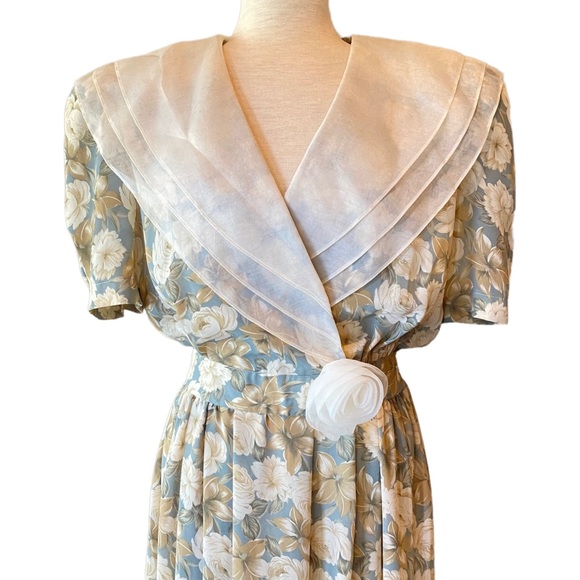 ⭐️.SOLD ⭐️ VINTAGE 80s LESLIE FAY COLLECTIONS Floral Puff Sleeve Dress Size 12 - Picture 7 of 14